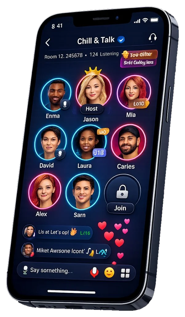 Talk, play, and connect in voice rooms.